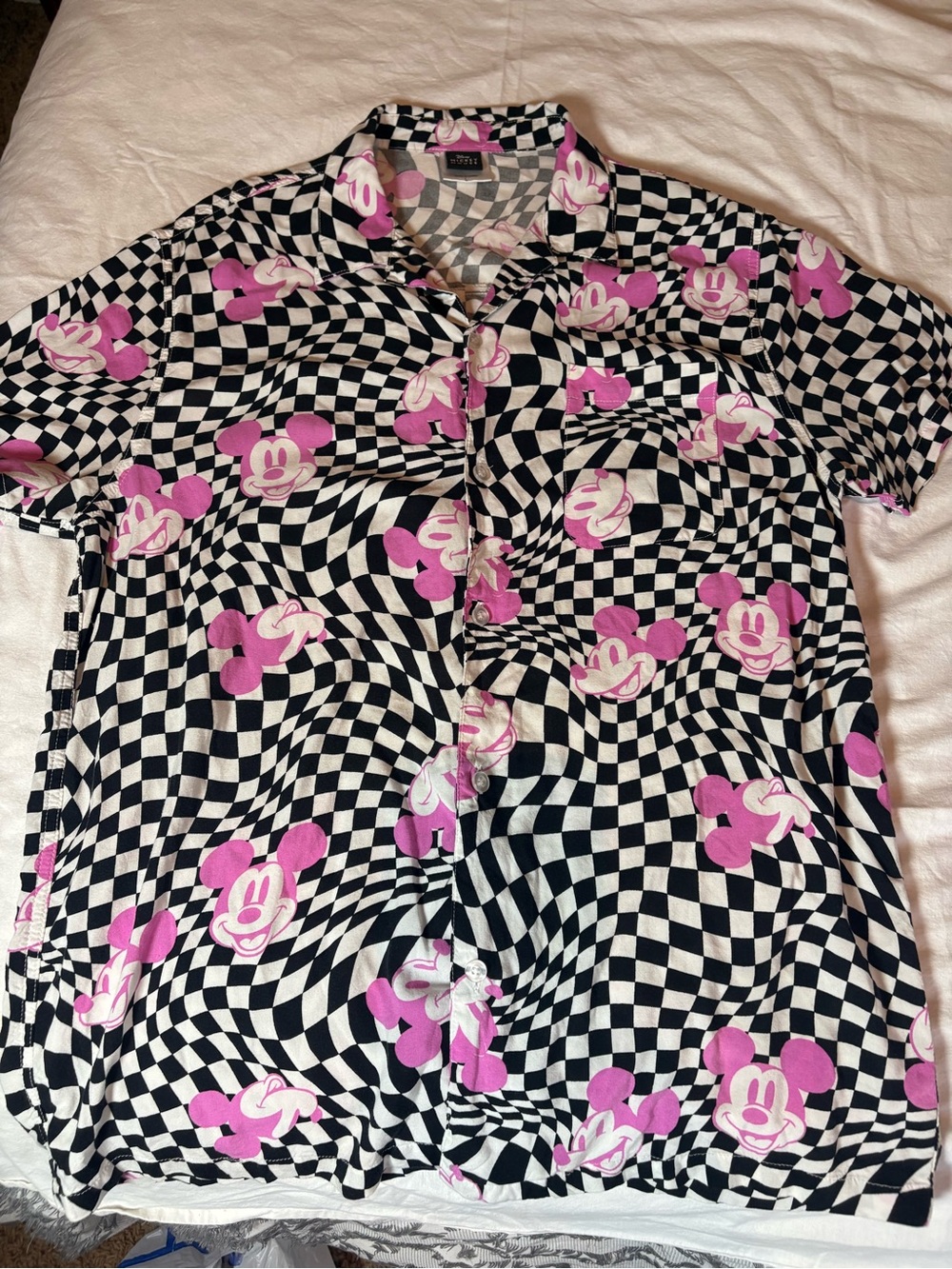 Pink Checkered Short-Sleeve Shirt - Novelty Print